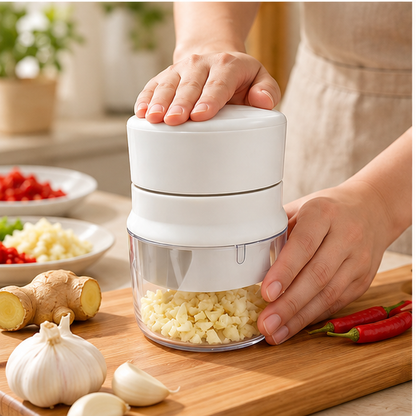 Manual Garlic Chopper, Press Food Chopper with Sharp Stainless Steel Blades, Compact Vegetable Mincer for Garlic, Ginger, Onion, Chili, Herbs and Kitchen Food Prep