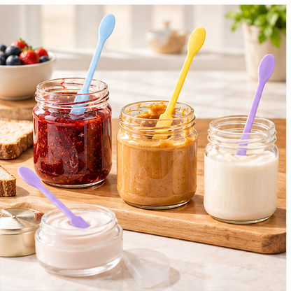 Silicone Jar Spatula Set, 3-Piece Long Handle Spoon Scraper, Flexible Kitchen Utensils for Deep Jars, Bottles, Jam, Honey, Peanut Butter, Baking & Food Prep
