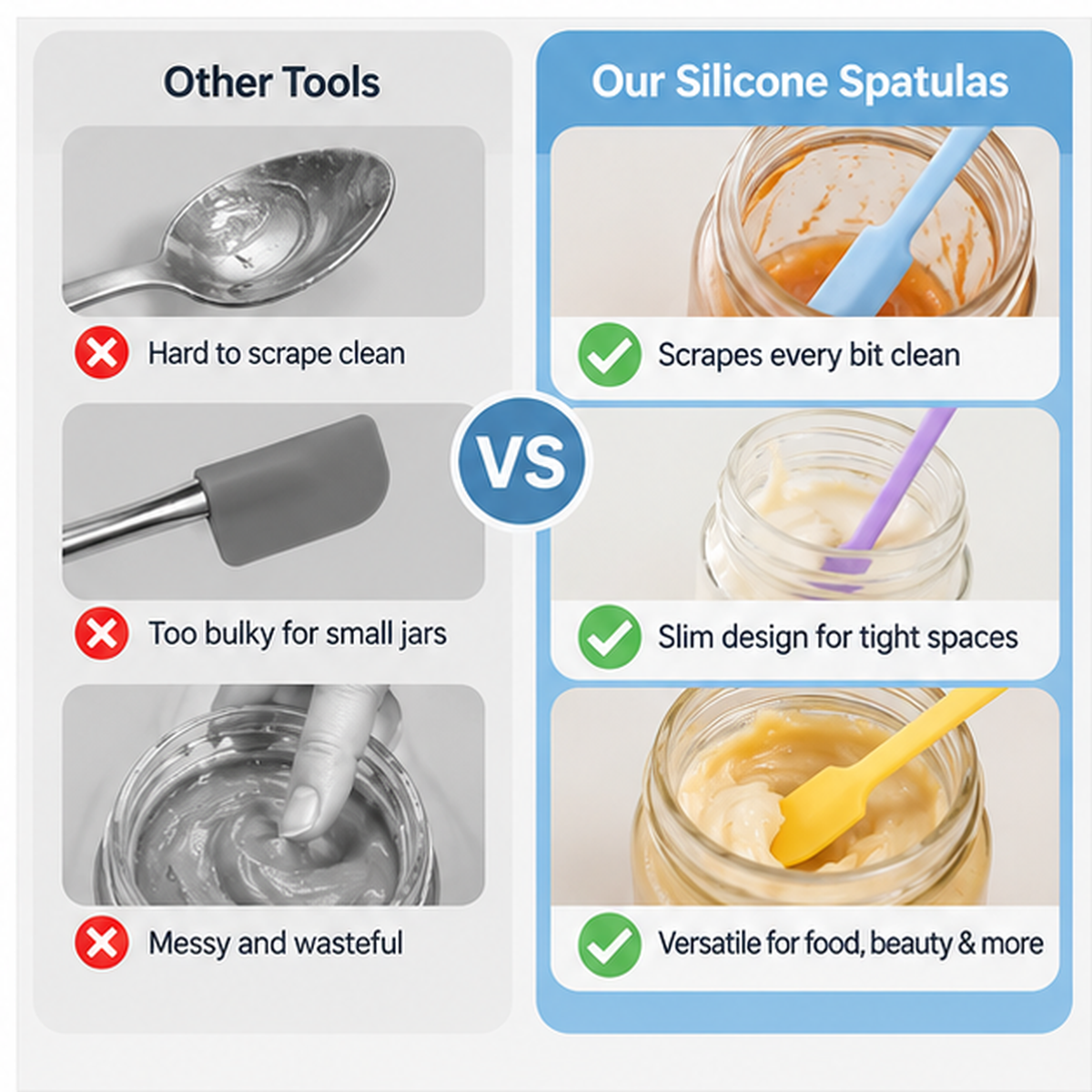 Silicone Jar Spatula Set, 3-Piece Long Handle Spoon Scraper, Flexible Kitchen Utensils for Deep Jars, Bottles, Jam, Honey, Peanut Butter, Baking & Food Prep