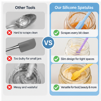 Silicone Jar Spatula Set, 3-Piece Long Handle Spoon Scraper, Flexible Kitchen Utensils for Deep Jars, Bottles, Jam, Honey, Peanut Butter, Baking & Food Prep
