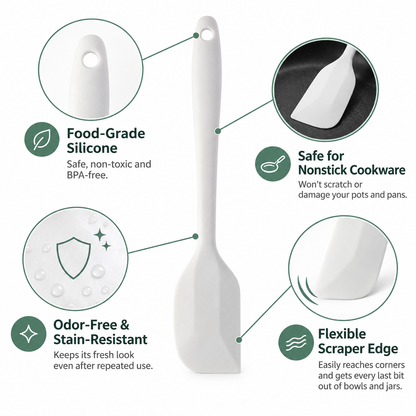 Flexible Silicone Spatula Scraper, Food-Grade Nonstick Kitchen Utensil, BPA-Free Heat Resistant Scraper for Bowls, Jars, Baking, Mixing, Cooking and Food Prep
