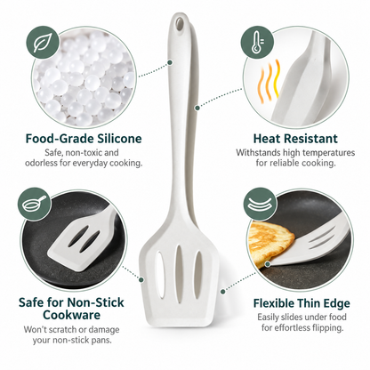 Heat Resistant Silicone Slotted Turner Spatula, Food-Grade Nonstick Kitchen Utensil with Flexible Thin Edge, Non-Scratch Cooking Spatula for Eggs, Pancakes, Fish, Burgers and Frying