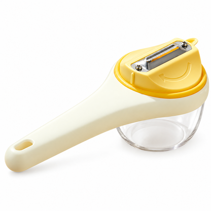 Rotating Vegetable Peeler with Peel Container, Serrated Stainless Steel Blade, 360° Swivel Fruit & Vegetable Peeler with Ergonomic Long Handle for Potatoes, Carrots, Apples & Kitchen Prep