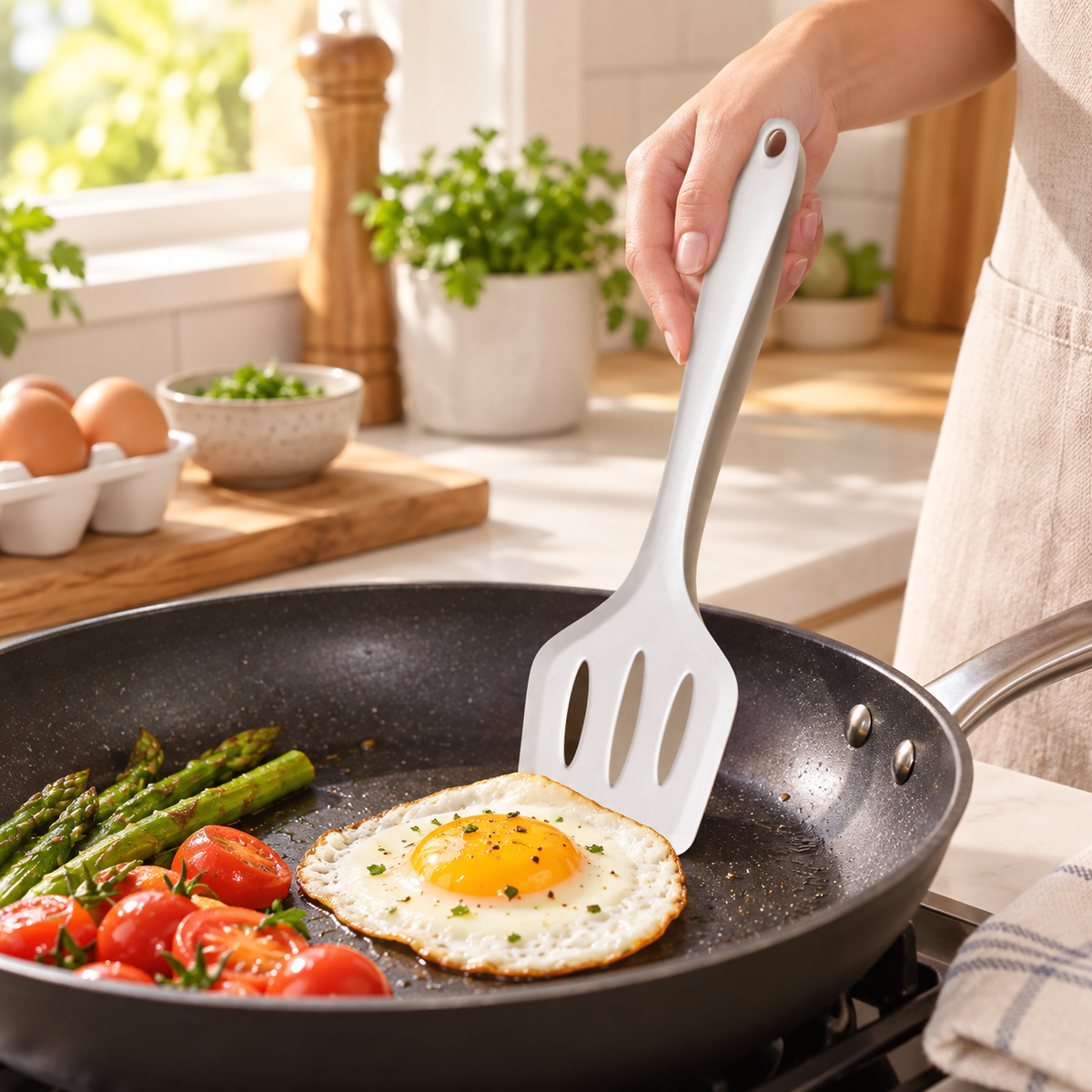 Heat Resistant Silicone Slotted Turner Spatula, Food-Grade Nonstick Kitchen Utensil with Flexible Thin Edge, Non-Scratch Cooking Spatula for Eggs, Pancakes, Fish, Burgers and Frying