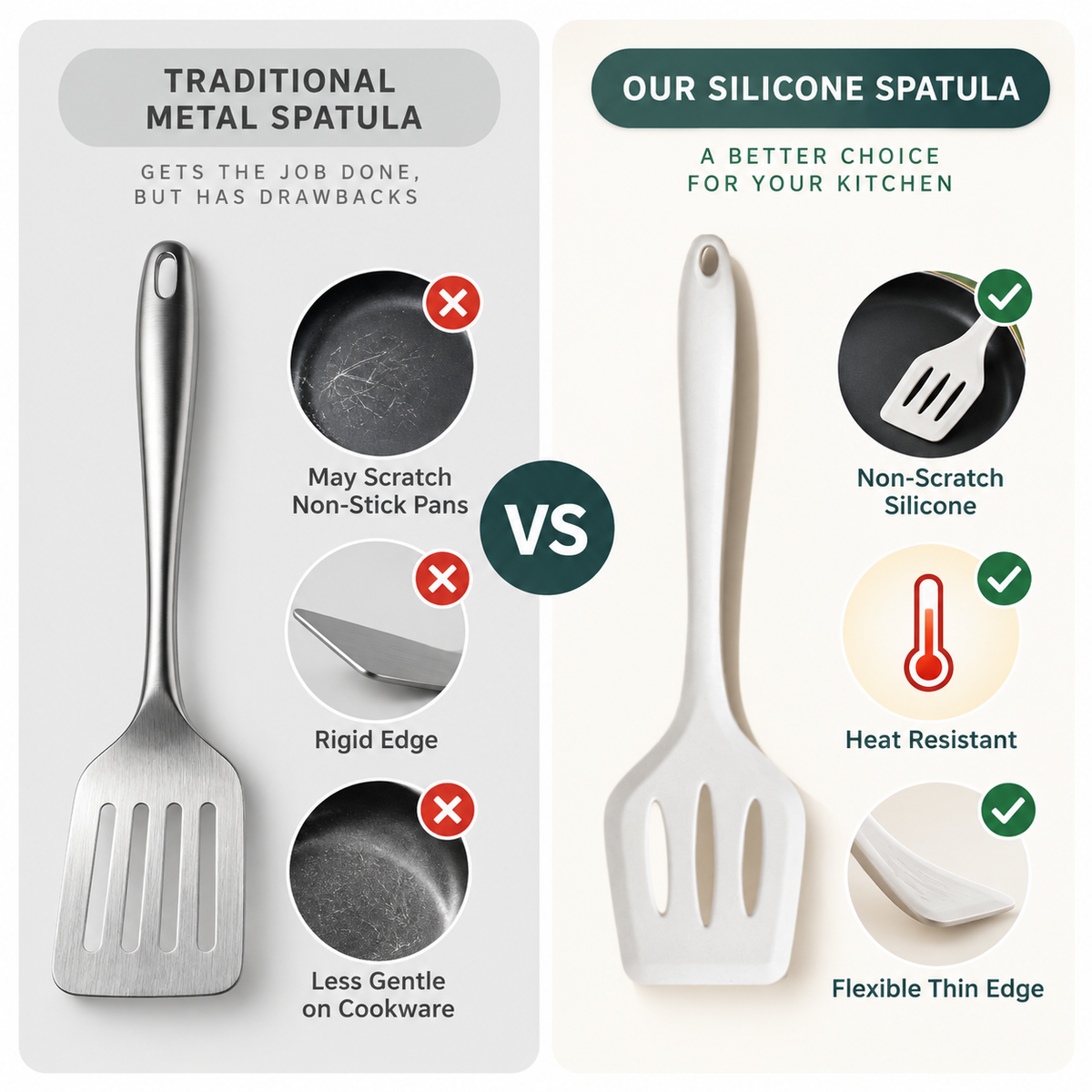 Heat Resistant Silicone Slotted Turner Spatula, Food-Grade Nonstick Kitchen Utensil with Flexible Thin Edge, Non-Scratch Cooking Spatula for Eggs, Pancakes, Fish, Burgers and Frying