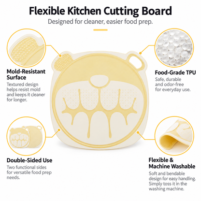 Flexible Cutting Board for Kitchen, Food-Grade TPU Double-Sided Chopping Board, Bendable Non-Slip Cutting Mat, Mold-Resistant Machine Washable Prep Board for Meat, Fruit & Vegetables